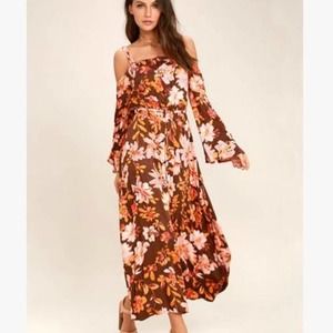 Somedays Lovin' She's a Wildflower Cold Shoulder Maxi Dress Size Medium Burgundy